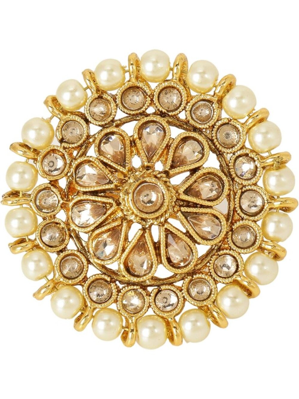 Adjustable Big Faux Kundan Ring - Indian Bollywood Style Finger Jewelry